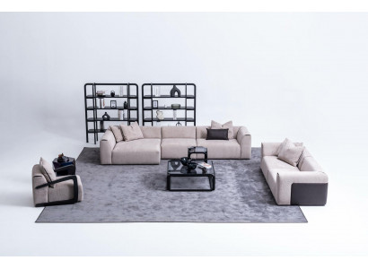 Sitzgruppe Taupe Wohnzimmer Wohnlandschaft Polstermöbel L-Form 3tlg