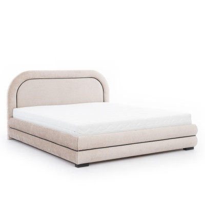 Exclusieve beige slaapkamer set, tweepersoonsbed, gestoffeerde nachtkastjes