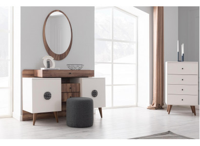 Weißes Schlafzimmer Set Designer Schminktisch Luxus Kommode Spiegel 3tlg