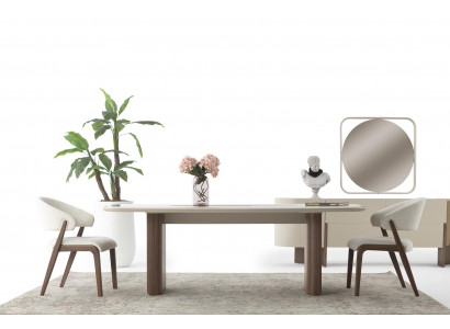 Weiß-Braune Esszimmergarnitur Robuster Esstisch Designer 4x Lehnstühle