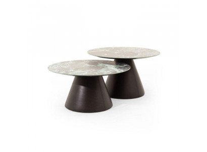 Stilvoller 2x Couchtische mit Porzellanplatte in braun Farbe Wohnzimmer