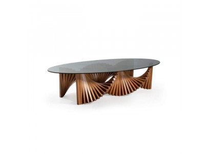 Design Luxus Wohnzimmer Oval Couchtisch Braun Farbe Modernen Holz neu
