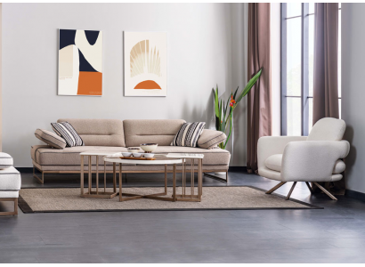 Modernes Wohnzimmer Set 3-Sitzer Sessel Couchtisch 2x Beistelltische