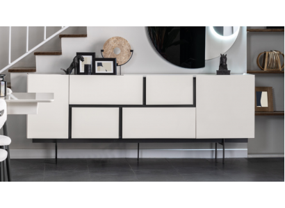 Robuste Schwarz-Weiße Anrichte Esszimmer Designer Holz Kommode Möbel