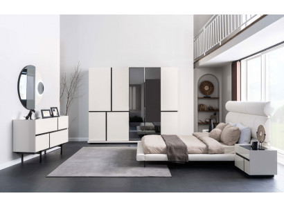 Weißes Schlafzimmer Set Doppelbett Kleiderschrank 2x Nachttische Spiegel
