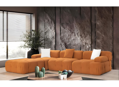 Klassisches Chesterfield Sofa aus Holz und Textil in Braun
