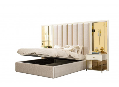 Beige Schlafzimmer Set Doppelbett Bett Nachttische Luxusmöbel  160x200
