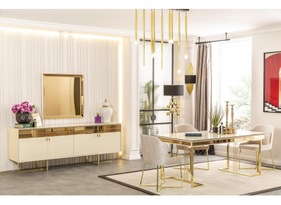 Stylish Gold Dining Set bequeme Stühle Tisch Küche Holzmöbel Luxusmöbel