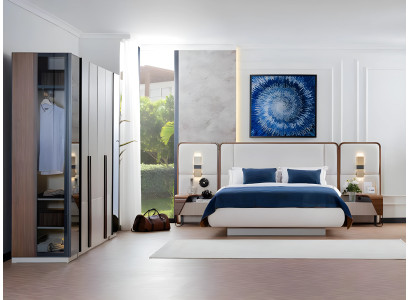 Luxus Komplette Schlafzimmer Bett Nachttische Schrank Weiß Stoff 4tlg