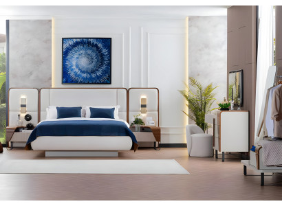 Komplette Schlafzimmermöbel Doppelbett Schminktisch Weiß 7tlg Stoff