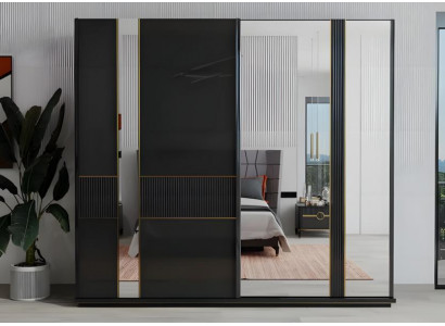 Kleiderschrank Schrank Holzschrank mit Spiegel Schlafzimmer Grau