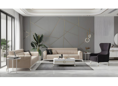 Couchgarnitur Dreisitzer Sessel Beige Sofa Stoffsofa Couch Polstersofa