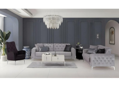 Couchgarnitur Dreisitzer Zweisitzer Sessel Grau Sofa Stoff Couch