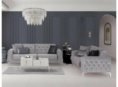 Stoffsofa Komplette Dreisitzer Polstersofa Grau Couch Sofa 2tlg Sitzer
