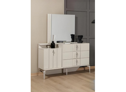 Schminktisch Frisiertisch Schminkkommode Holz Beige Design Spiegel Set