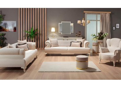 Couchgarnitur Dreisitzer Zweisitzer Sessel Beige Sofa Stoffsofa Couch