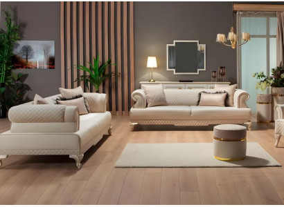 Sofagarnitur Zweisitzer Couch 2tlg Polstersofa Beige Stoffsofa Design