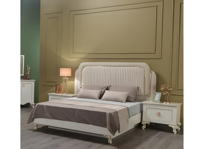 Komplette Schlafzimmer Doppelbett Nachttische Stoff 3tlg Weiß Bett Set