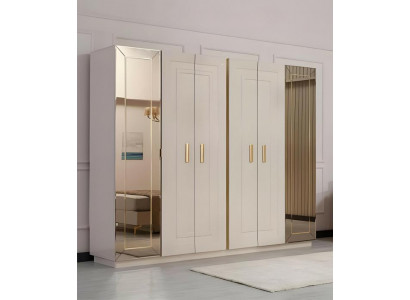 Kleiderschrank Schlafzimmerschrank Schrank Holzschrank Beige Spiegel