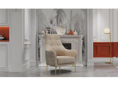 Sessel Einsitzer Stoffsessel Stoff Beige Luxus Polstersofa Ohrensessel