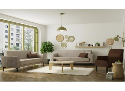 Couchgarnitur Zweisitzer Sessel Grau Stoffsofas Polstersofa 3tlg Set