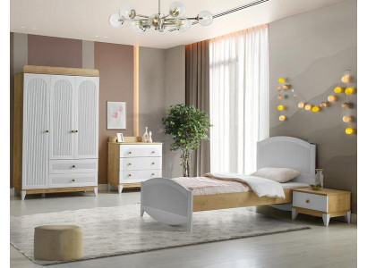 Set Bett Nachttisch Kommode und Kleiderschrank Kinderzimmer Schlafzimmer 4tlg