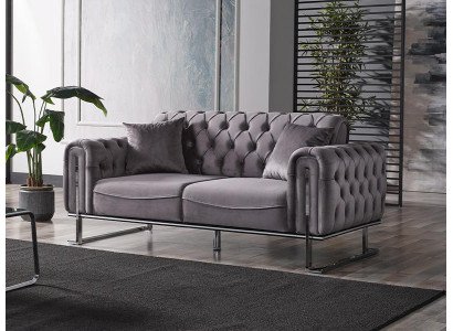 Luxus Sofa 2 Sitzer Sofas Sitz Stoff Design Möbel Qualität Stil Textil Grau