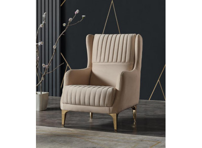 Sessel BeigeDesign Couch Sofa Relax Hochwertig Textil Polster Sitzer Luxus