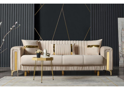 Design Wohnzimmer Luxus Möbel  Sofa 3 Sitzer Sofa Beige Textil Hochwertig