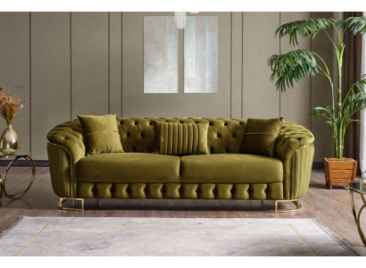 Design Wohnzimmer Luxus Sofa 3 Sitzer Chesterfield Sofa Grün Textil Hochwertig