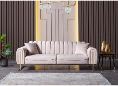 Luxus Beige 2 Sitzer Couch Polster Sofa Textil Couchen Garnitur Zweisitzer