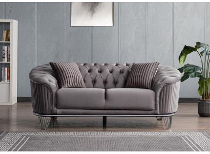 Design Wohnzimmer Luxus Modern Sofa 2 Sitzer Sofa Textil Hochwertig Grau Möbel