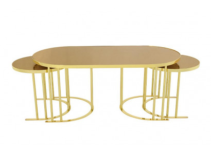 Set 3x Couchtisch Gold Kaffeetisch Beistelltisch Designer Wohnzimmertisch Tische