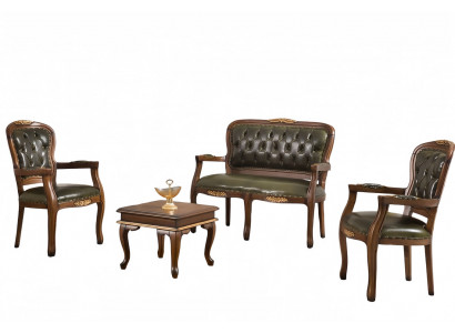 Set 4tlg Arbeitszimmer Sessel Sofa Chesterfield Couchtisch Lehnstuhl Ledersofa