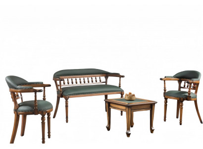 Set 4tlg Arbeitszimmer Sessel Sofa Couchtisch Lehnstuhl Ledersofa Loungesessel
