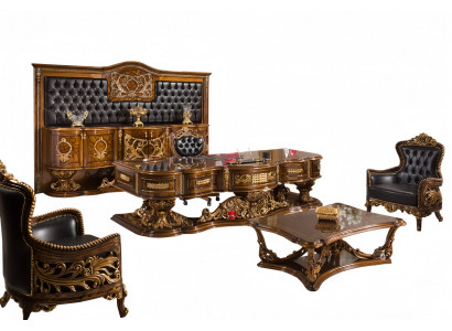 Set 6tlg Sessel Couchtisch Schreibtisch Chefsessel Art déco Sideboard Pano Luxus