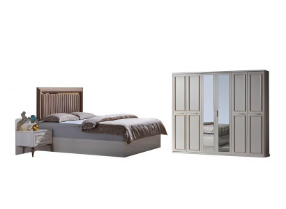 Schlafzimmer Set Bett + 2x Nachttische + Kleiderschrank Luxus Moderne Möbel 4tlg