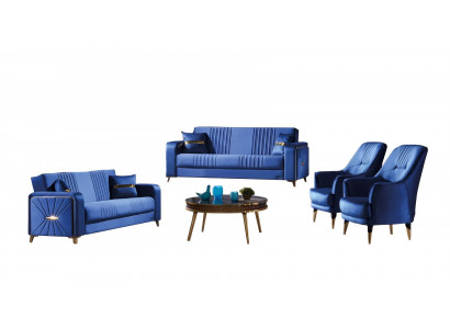 Sofagarnitur Sofa 3+3+1+1 Sitzer Wohnzimmer Set 4tlg Sofas Modern Blau Stil