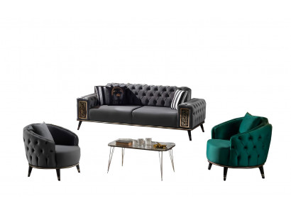 Sofagarnitur Sofa 3+1+1 Sitzer Wohnzimmer Set 3tlg Sofas Modern Schwarz Stil
