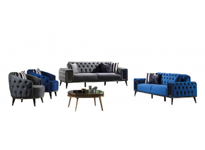 Sofagarnitur Sofa 3+3+1+1 Sitzer Wohnzimmer Set 4tlg Sofas Modern Schwarz Blau