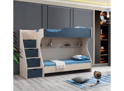 Blaues Kinderbett aus Holz modern, stilvoll und sicher