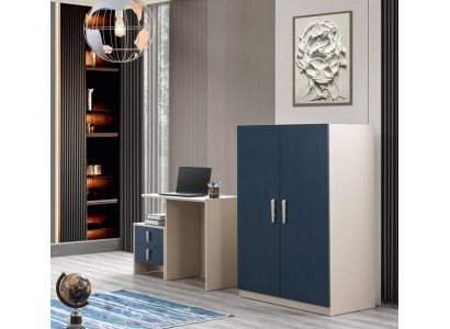 Blaues Möbelset aus Holz für Schlafzimmer und Arbeitszimmer