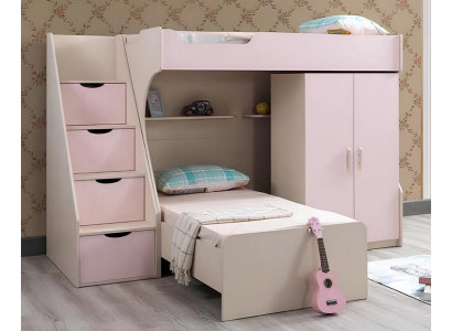 Modern Kinderzimmer Set Kinderbett  Top-Qualität Kleiderschrank stilvolle Rosa