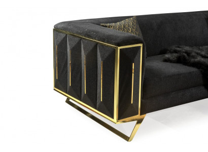 Designer 3 Sitzer Sofa Couch Gepolstert Edelstahl Gold Schwarz Wohnzimmer