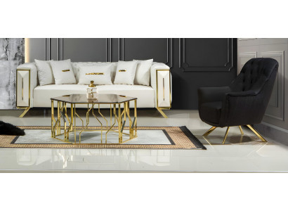 Sofa Couch Garnitur Sitzgruppe Kombination Polster Wohnzimmer Set 3+1 Beige