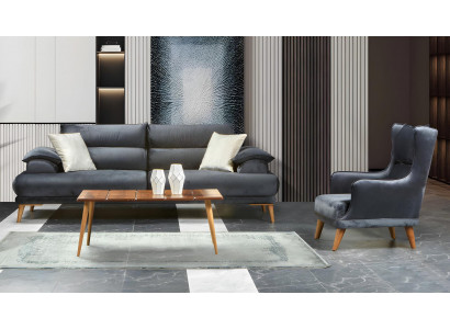 Sofa Couch Garnitur Sitzgruppe Kombination Polster Wohnzimmer Set 3+1 Blau
