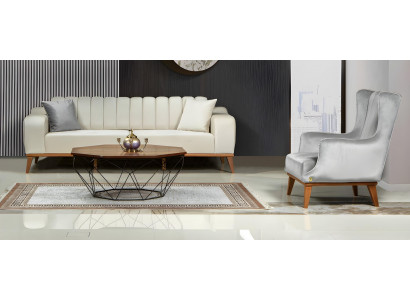 Sofa Couch Garnitur Sitzgruppe Kombination Polster Wohnzimmer Set 3+1 Silber