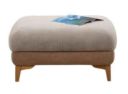 Moderner Beiger Stoffhocker mit Holzstruktur und praktischem