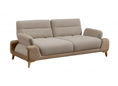 Moderner beiger Stoff 3-Sitzer-Sofa mit Holzrahmen