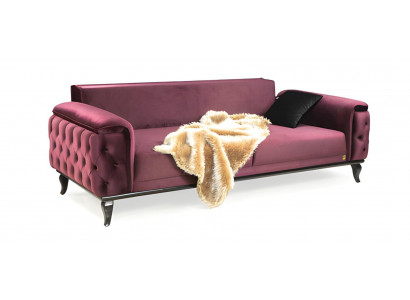Luxus Sofa 3 Sitzer Couch Polstercouch Chesterfield Verstellbar Lila 225cm